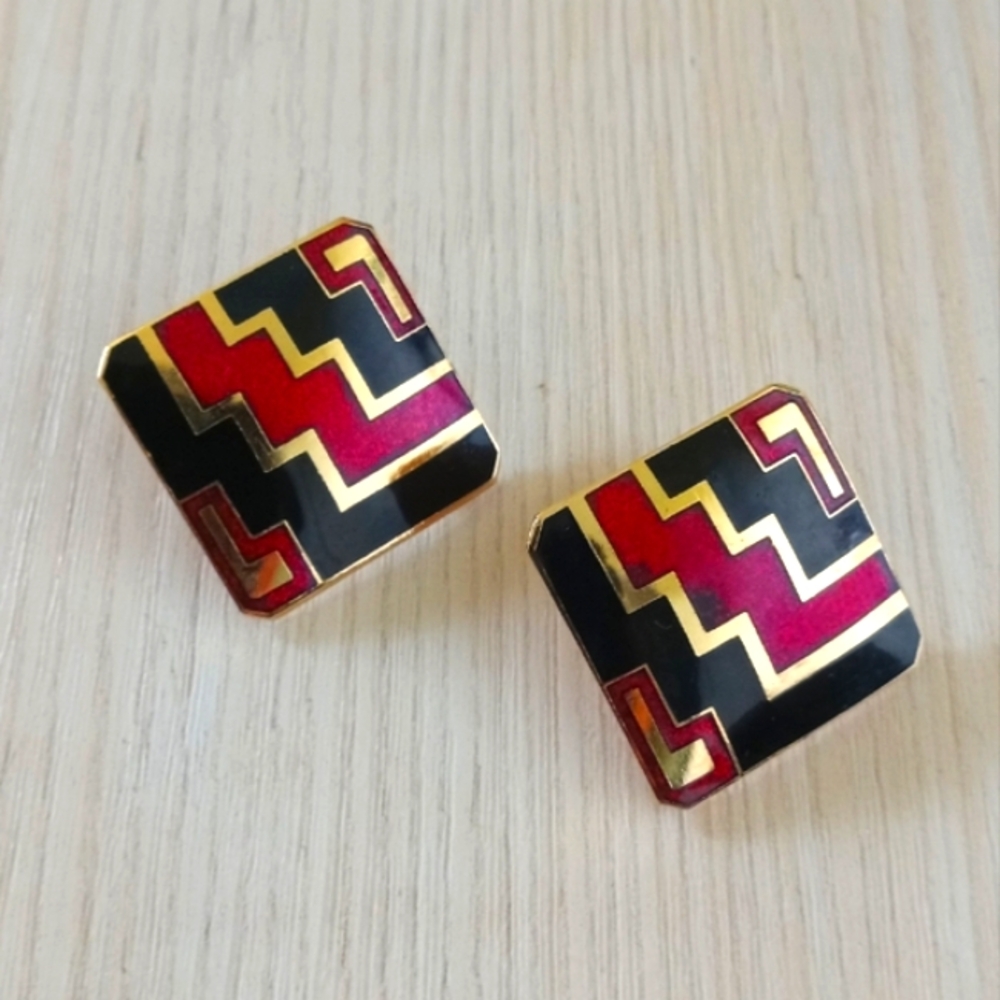 Vintage Brass Enamel Earrings